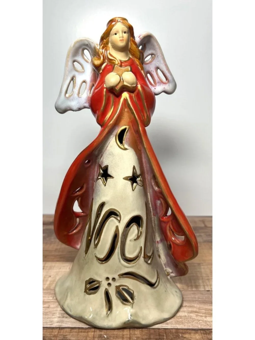 Ceramic Angel Tealight Holder With Cutouts & 
